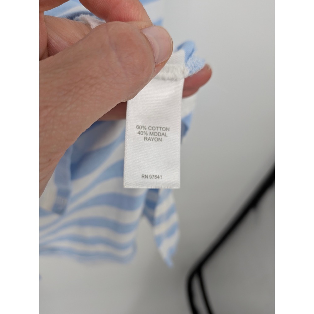 J Jill Fit Everyday Hoodie Women Medium Petite Blue Striped Cotton Modal V-Neck - Picture 5 of 7